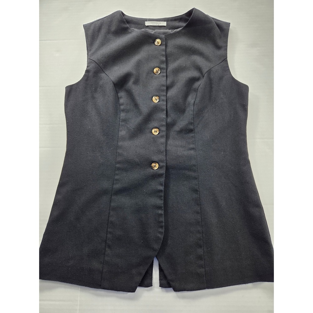 Peppermayo Vest Top Womens Size 8 Black Linen Blend Button Front Cinch Back